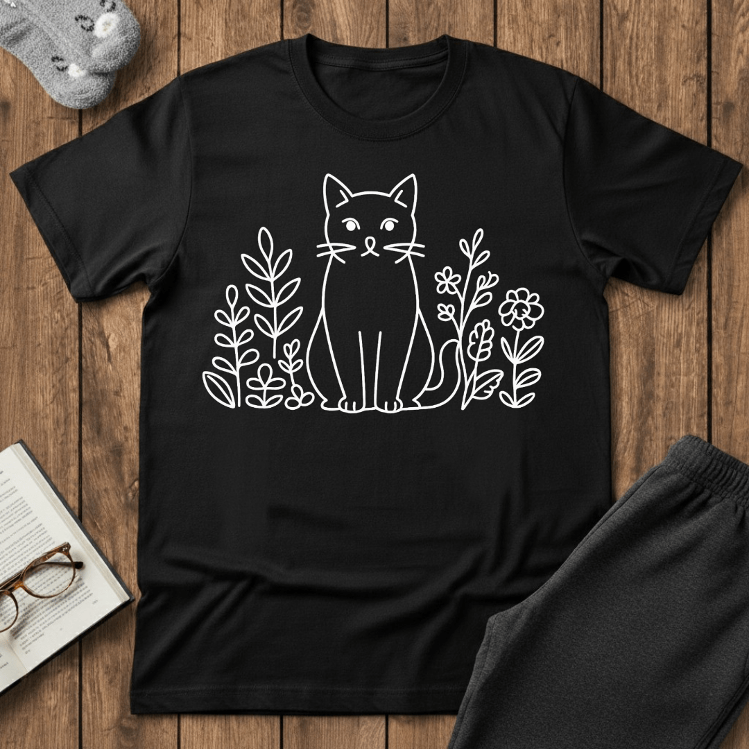 Botanical Cat Line Art T-shirt