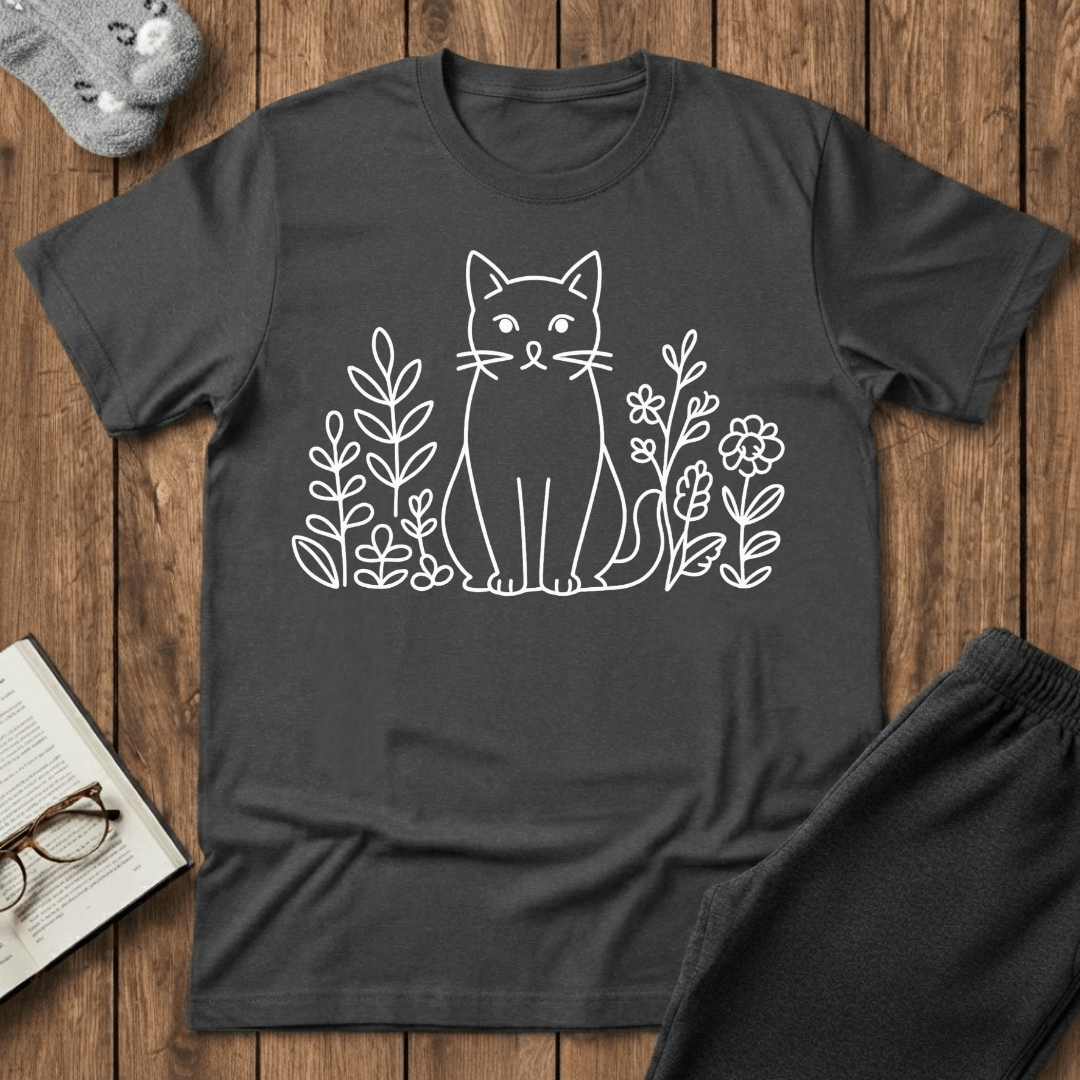 Botanical Cat Line Art T-shirt