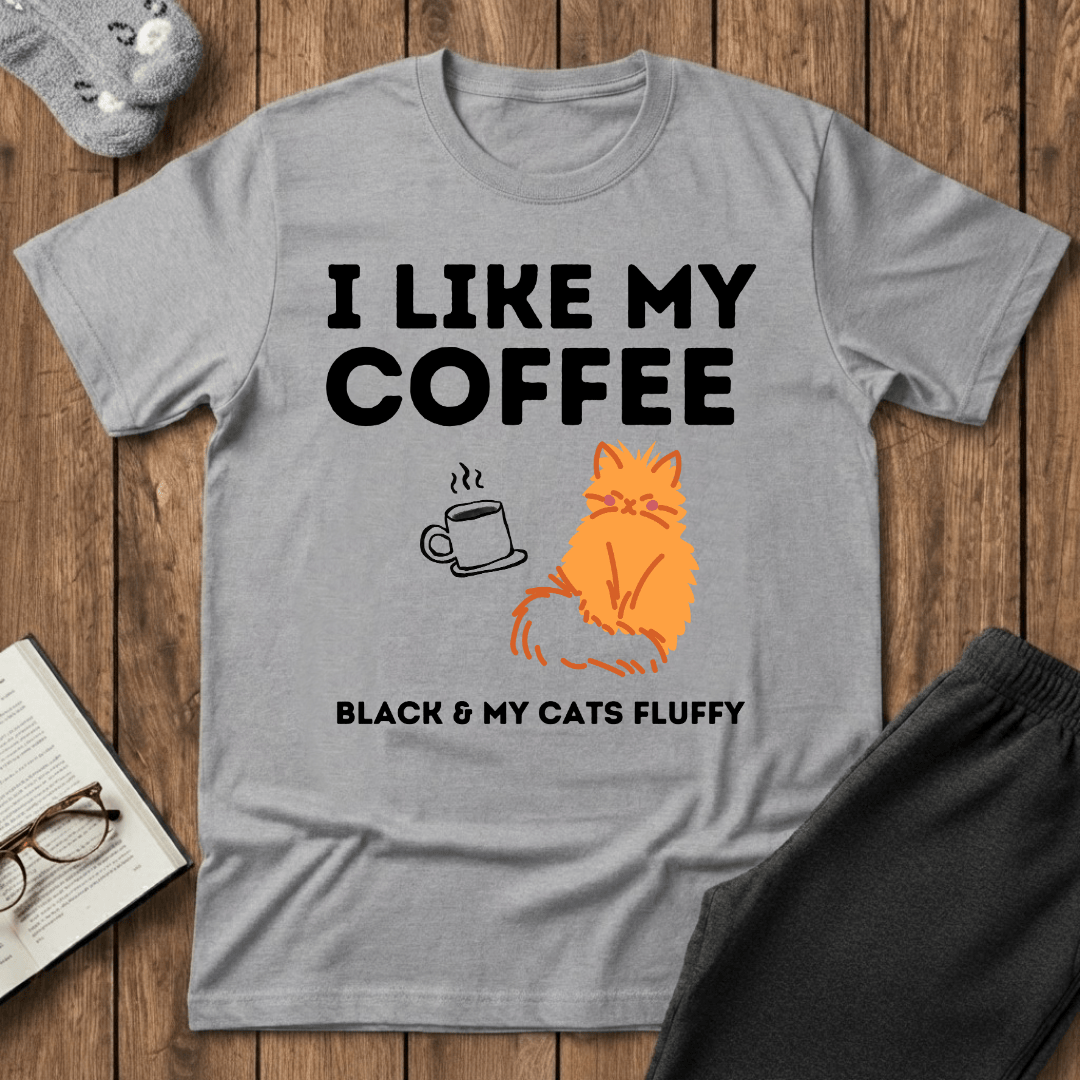 Black Coffee and Fluffy Cats T-shirt
