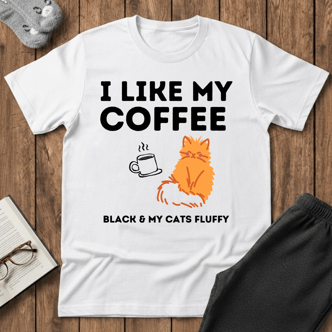 Black Coffee and Fluffy Cats T-shirt