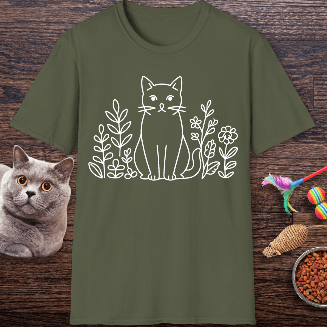 Botanical Cat Line Art T-shirt