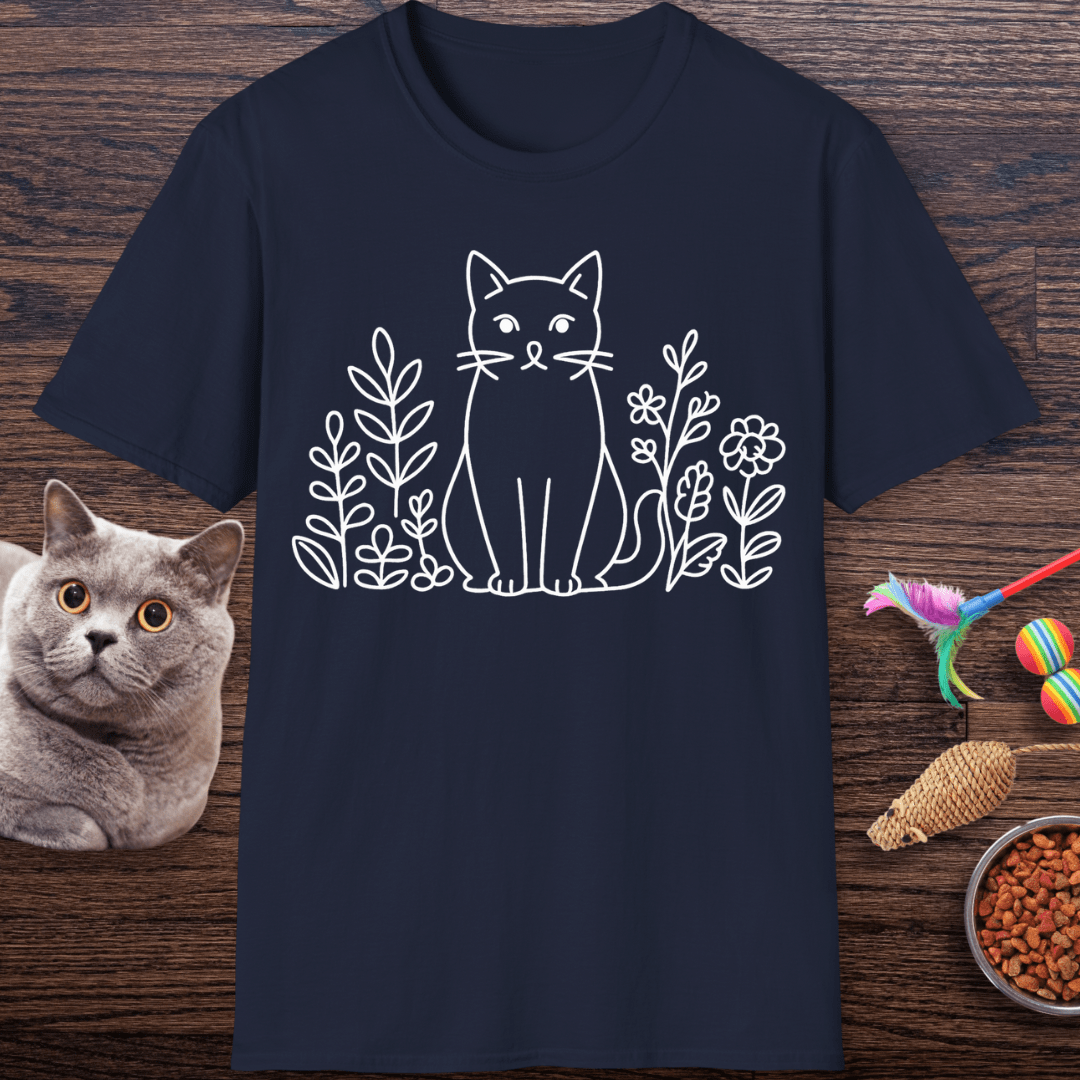 Botanical Cat Line Art T-shirt
