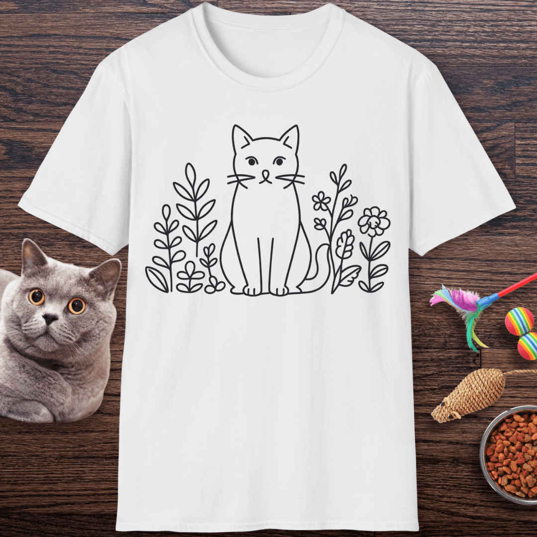 Botanical Cat Line Art T-shirt