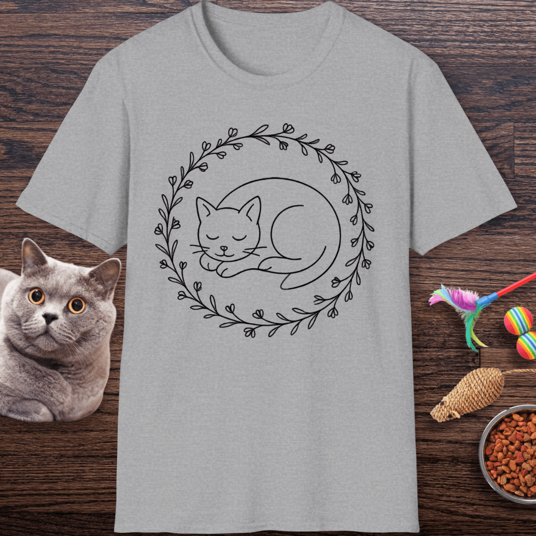 Sleeping Cat Wildflower Wreath T-Shirt
