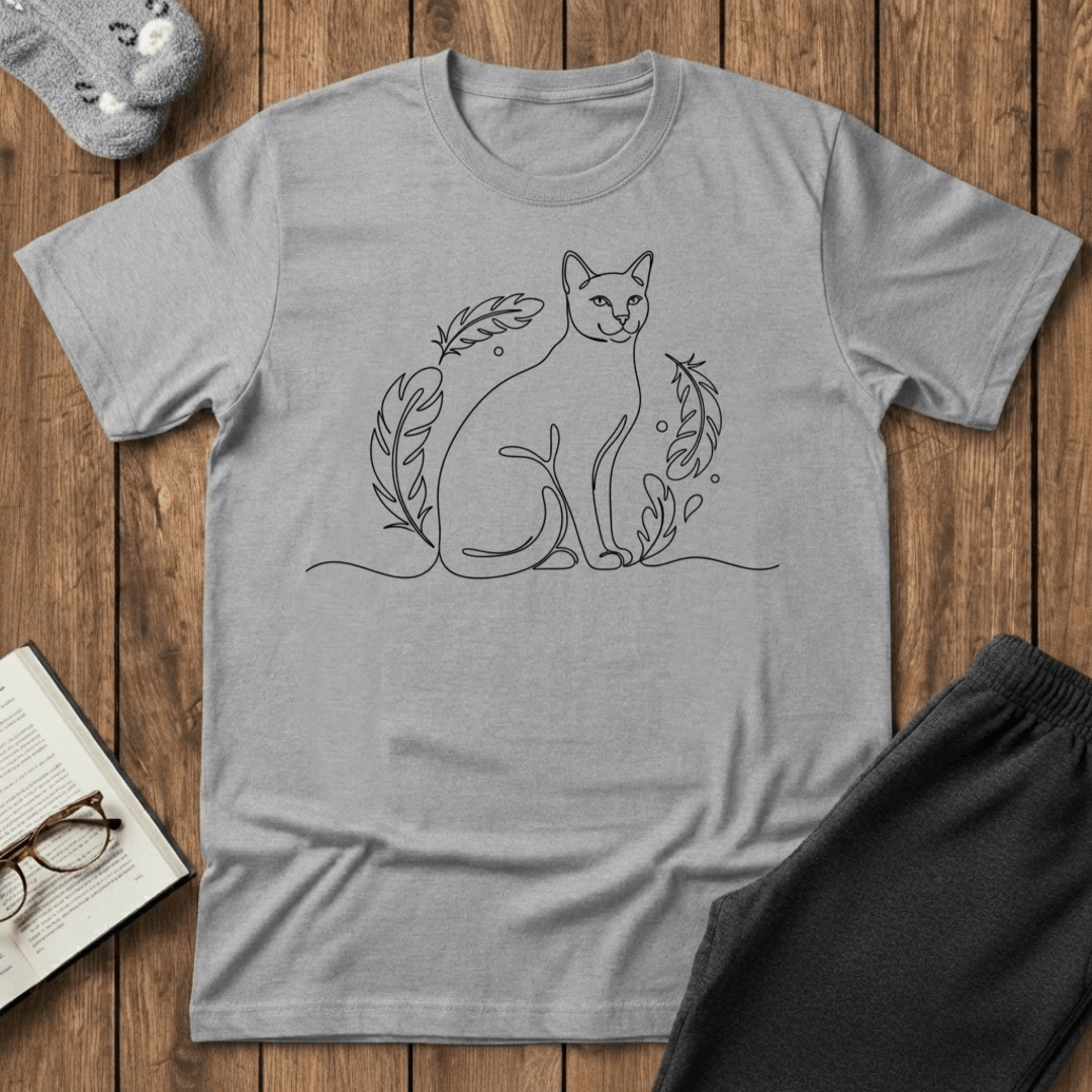 Feather Minimalist Cat T-Shirt