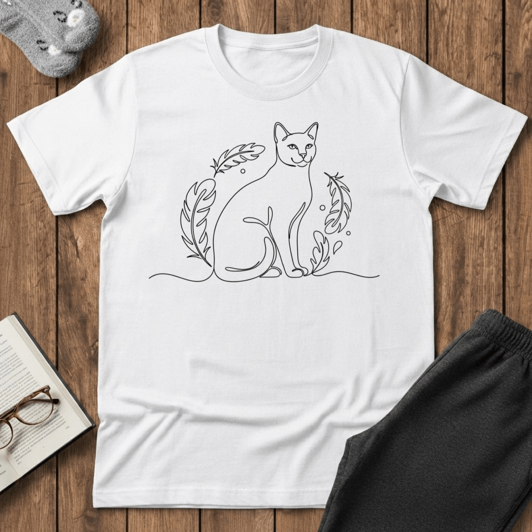 Feather Minimalist Cat T-Shirt