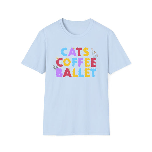 Cats Coffee Ballet Floral T-Shirt