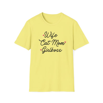 Wife Cat Mom Girlboss T-Shirt
