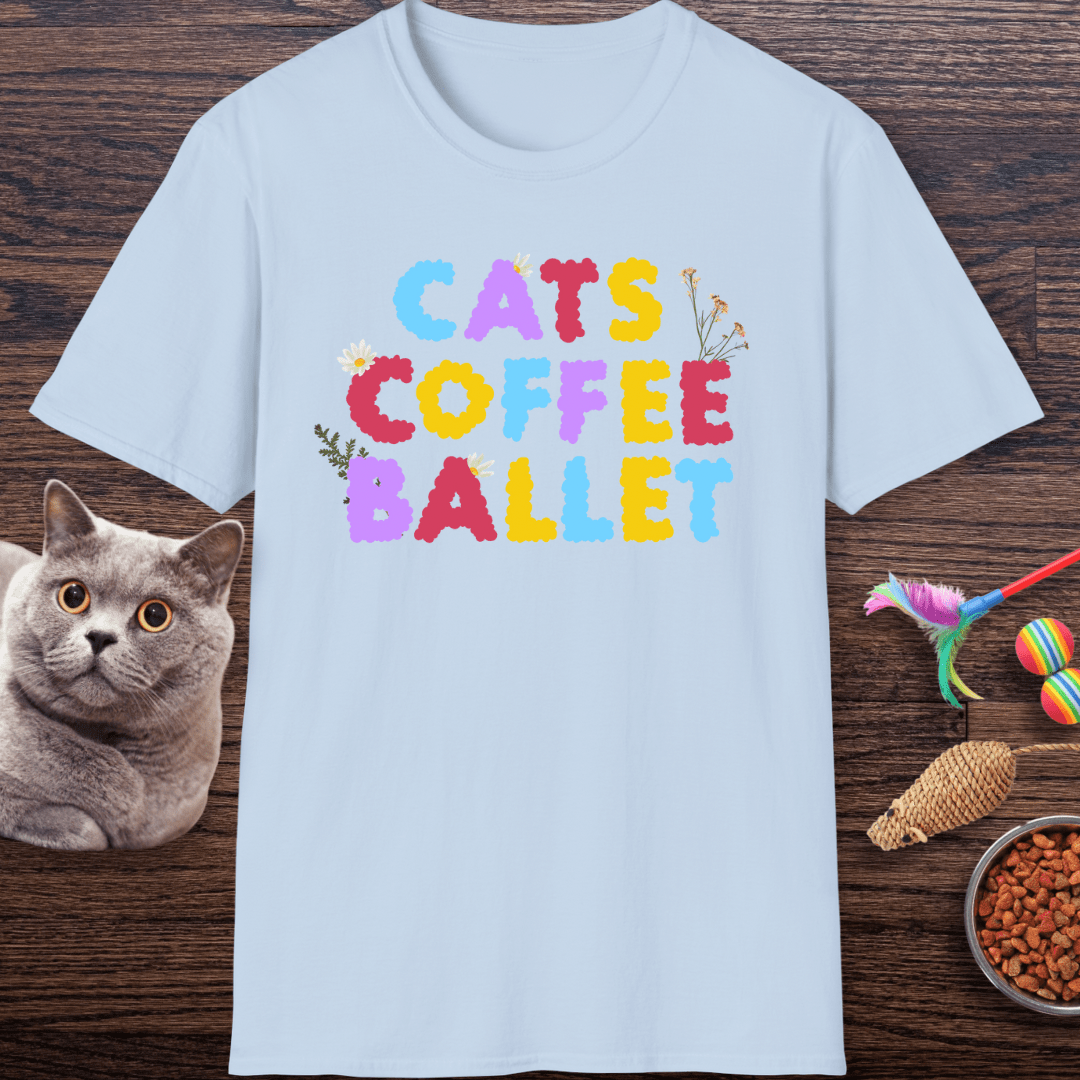 Cats Coffee Ballet Floral T-Shirt