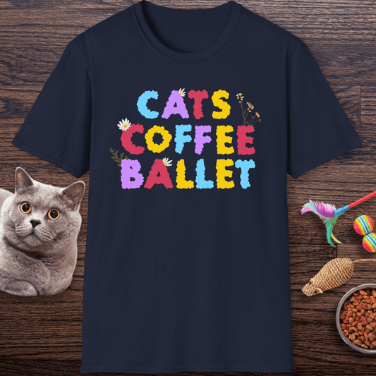 Cats Coffee Ballet Floral T-Shirt