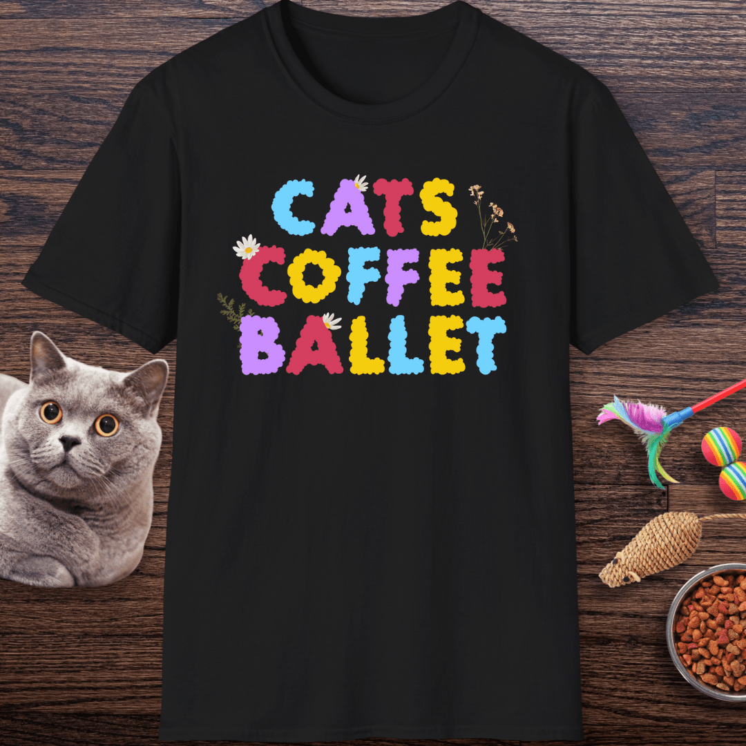Cats Coffee Ballet Floral T-Shirt