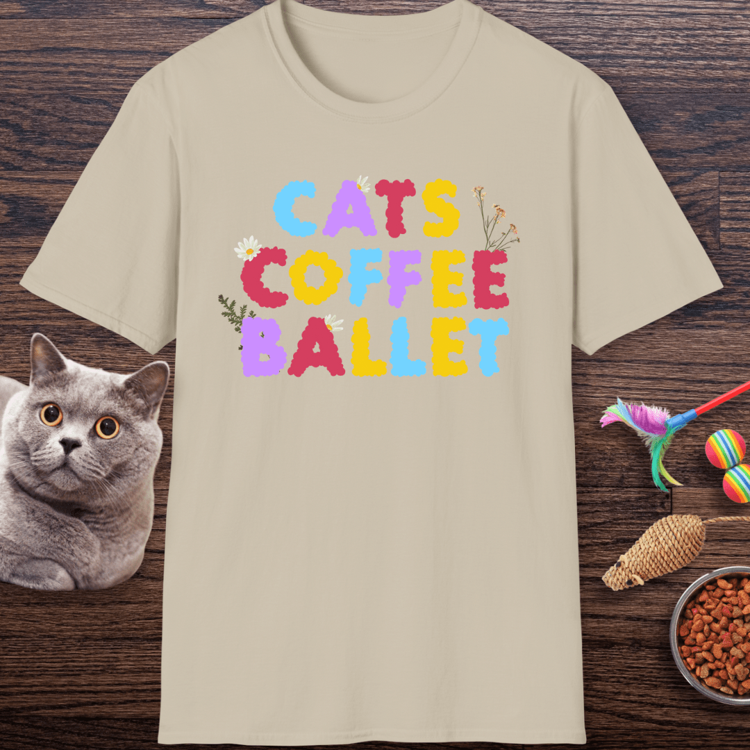 Cats Coffee Ballet Floral T-Shirt