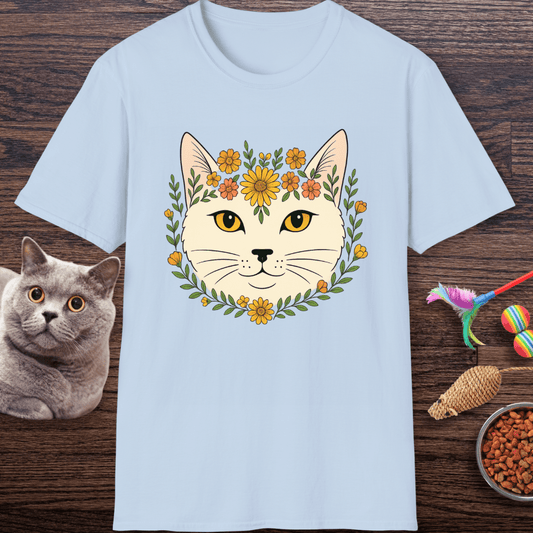 Golden Floral Cat Face T-Shirt