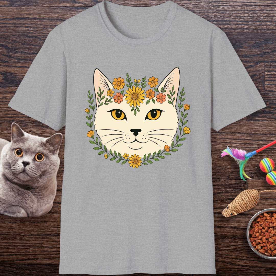 Golden Floral Cat Face T-Shirt